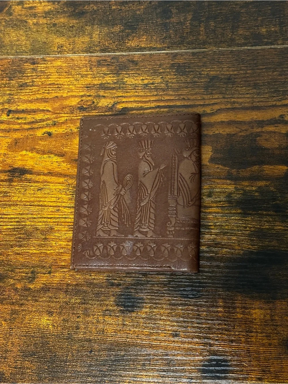 Embossed Brown Leather Bifold Wallet